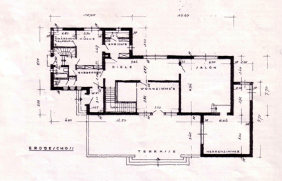 Grundriss des Erdgeschosses. Aus: Haus und Sammlung Gl&auml;ser. Hrsg. vom Mitteilungsblatt der Pf&auml;lzischen Landesgewerbeanstalt. 1929/1930 
