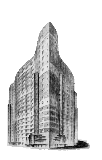 Hochhaus Bahnhof Friedrichstra&szlig;e, Berlin Mitte, Wettbewerbsentwurf 1921/1922, nicht ausgef&uuml;hrt